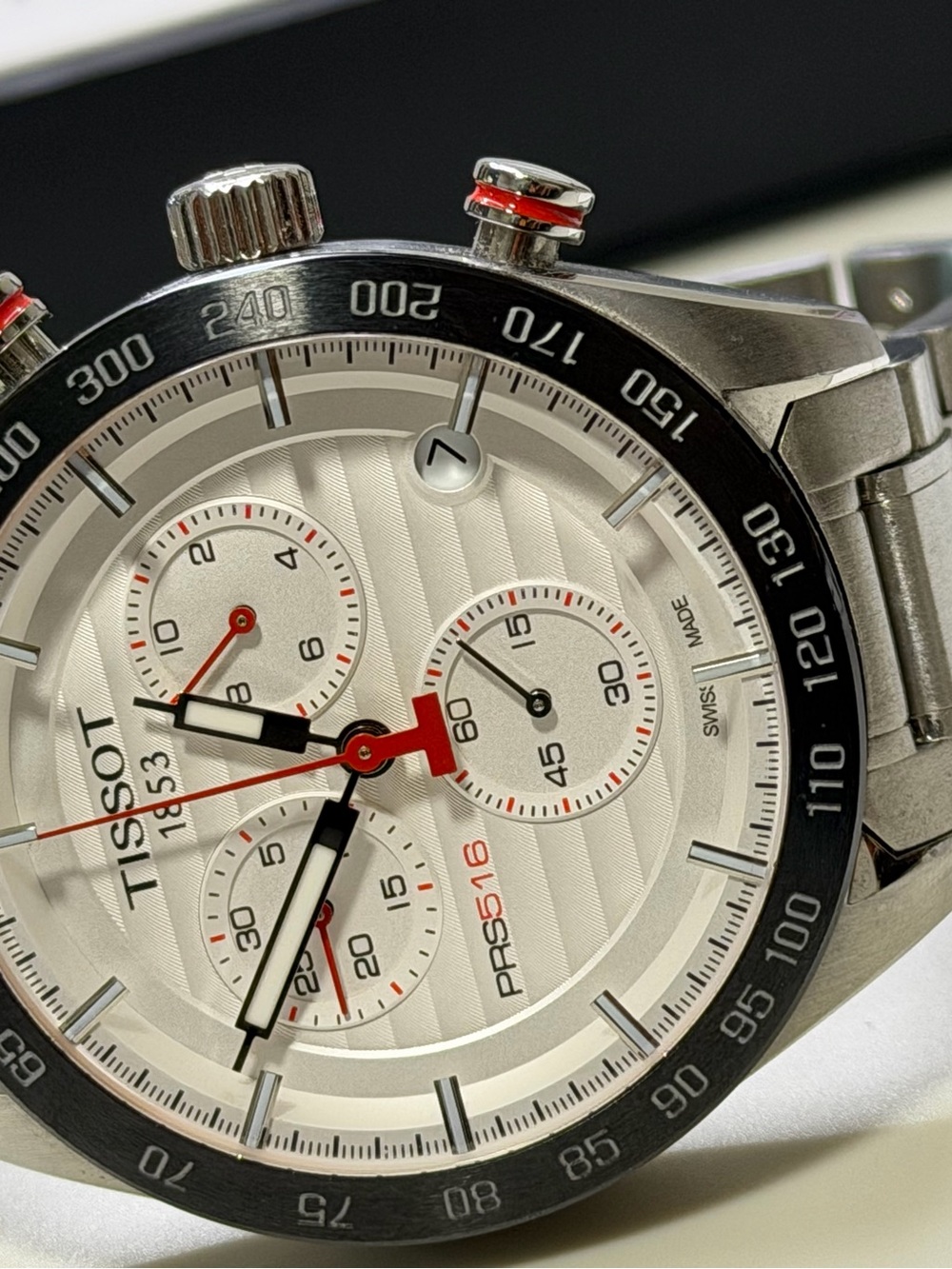 ((SOLD)) Tissot T-Sport PRS516 T100417A Chronograph Date White Dial 42mm Watch - Picture 4 of 15